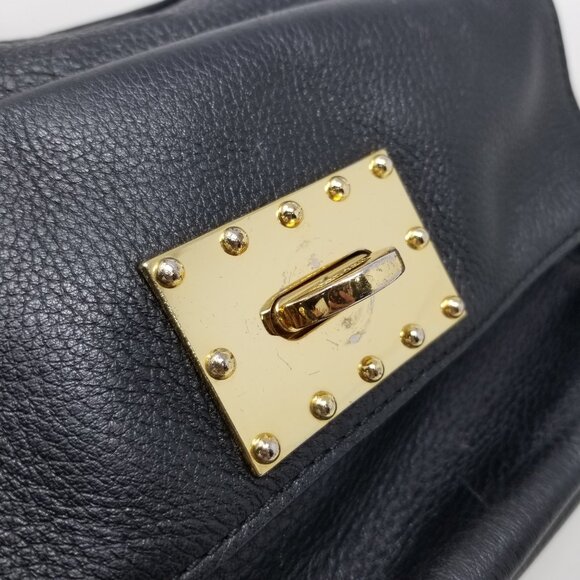 Badgley Mischka Black Leather & Gold Handbag & Crossbody Messenger Bag Handbags - Picture 8 of 16